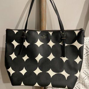 Kate Spade Black/Off-White Polka Dot Large Tote Purse